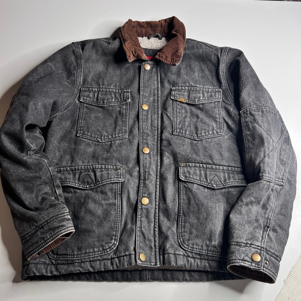 Wrangler Mens Sherpa Lined Denim Barn Jacket Black Corduroy Collar Medium